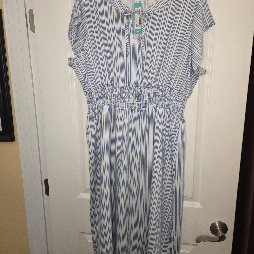 Market & Spruce Neriah Smocked Linen Blend Womens Dress Nautical Size XXL NWT